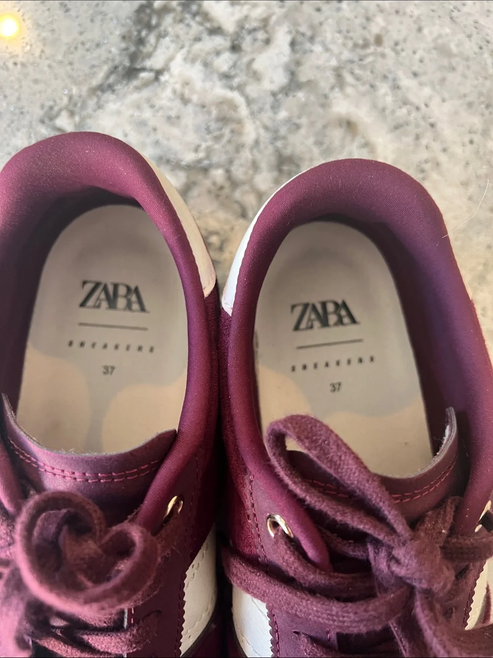 Zara Burgundy Suede Contrasting Sneakers Gum Sole EU37
